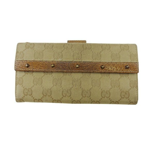 GUCCI Long Wallet GG Canvas Beige Canvas ~ Leather Authentic Used - Picture 2 of 11